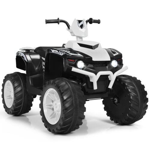 Costway 12V Kids ATV Quad Ride On Car with LED Light & Music - White