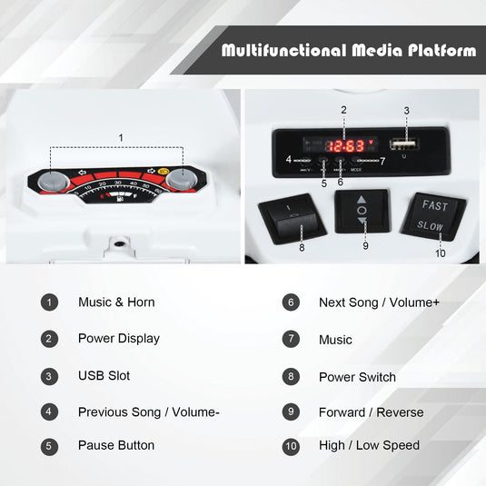 Costway 12V Kids ATV Quad Ride On Car with LED Light & Music - White