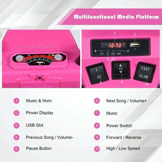 Costway 12V Kids Electric ATV Quad Ride On Car with LED Light and Music in Pink