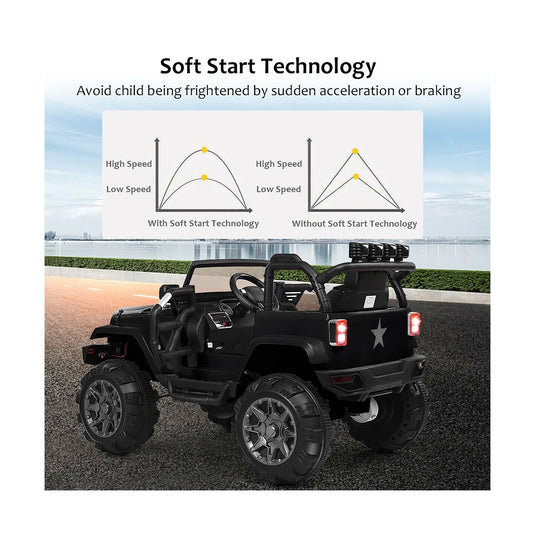 Costway 12V Kids Ride On Truck Car with Remote Control, MP3 Music, and LED Lights in Black