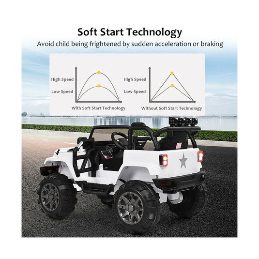 Costway 12V Kids Ride On Truck Car with Remote Control, MP3 Music, and LED Lights in White