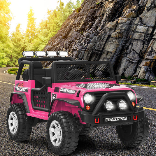 Costway 12V Kids Ride On Truck with Remote Control, Lights, and Music - Pink