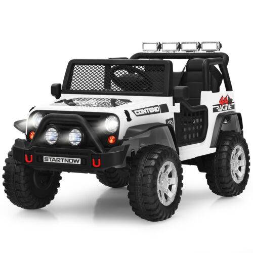 Costway 12V Kids Ride On Truck with Remote Control, Lights, and Music - White