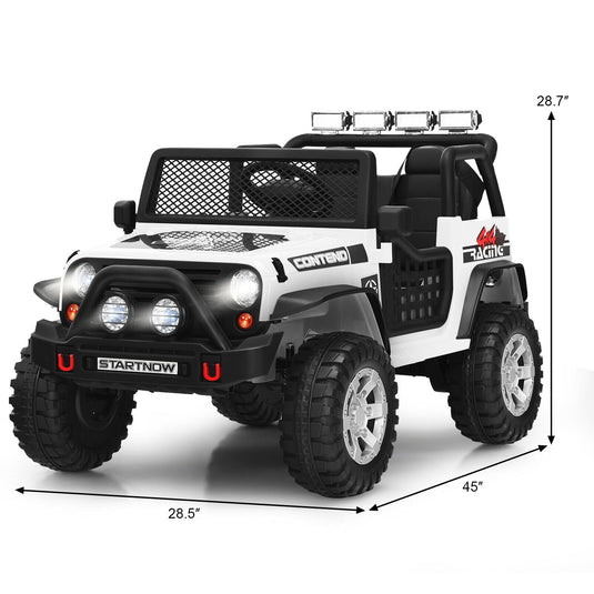 Costway 12V Kids Ride On Truck with Remote Control, Lights, and Music - White
