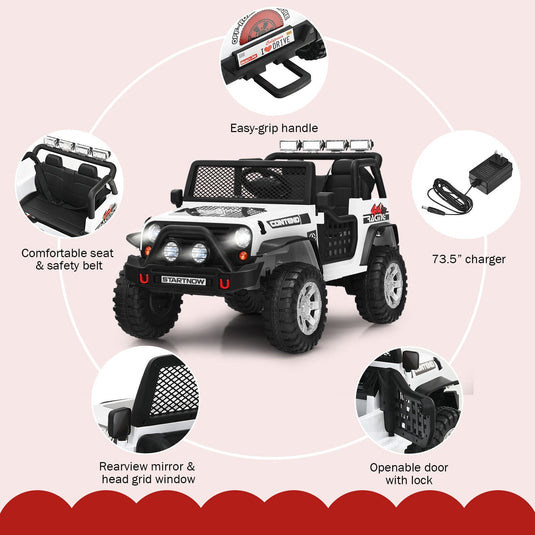 Costway 12V Kids Ride On Truck with Remote Control, Lights, and Music - White