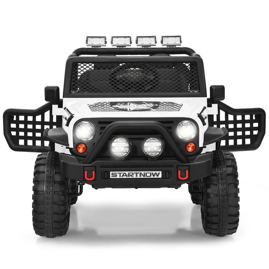 Costway 12V Kids Ride On Truck with Remote Control, Lights, and Music - White