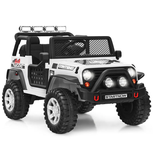 Costway 12V Kids Ride On Truck with Remote Control, Lights, and Music - White