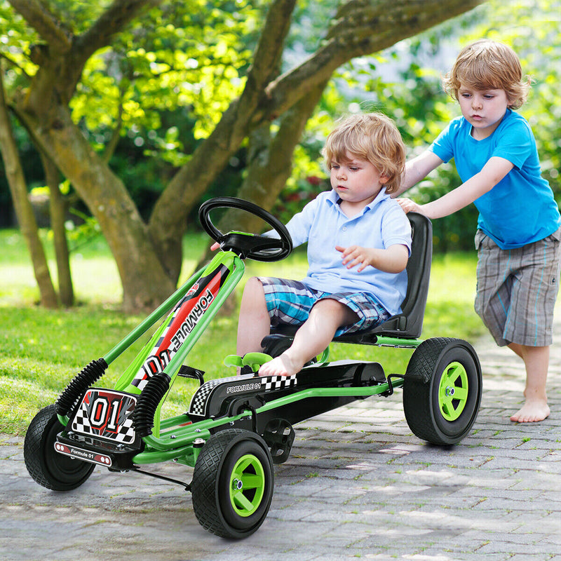 Load image into Gallery viewer, Costway 4-Wheel Pedal Go Kart for Kids with Adjustable Seat - Green

