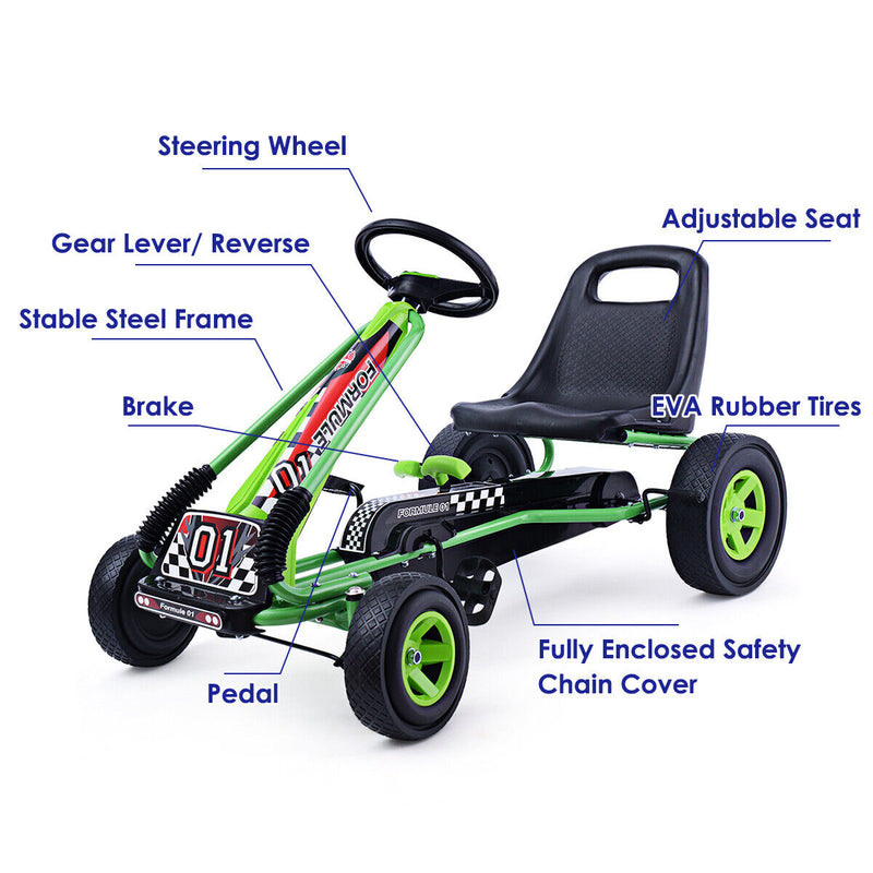 Load image into Gallery viewer, Costway 4-Wheel Pedal Go Kart for Kids with Adjustable Seat - Green
