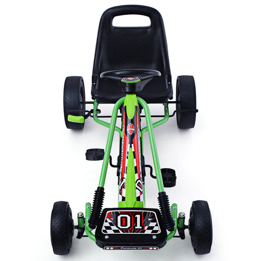 Costway 4-Wheel Pedal Go Kart for Kids with Adjustable Seat - Green