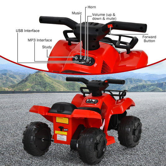 Costway 6V Kids ATV Quad Electric Ride On Car Toy with LED Light and MP3 Player in Red