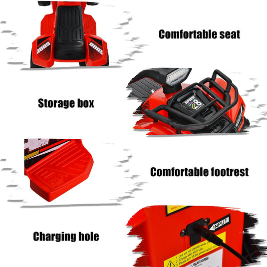 Costway 6V Kids ATV Quad Electric Ride On Car Toy with LED Light and MP3 Player in Red
