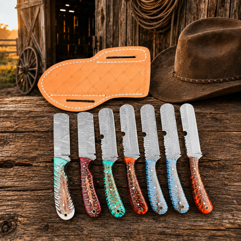 Load image into Gallery viewer, Rooster Cutout Bull Cutter Set – Damascus Pinecone Handle
