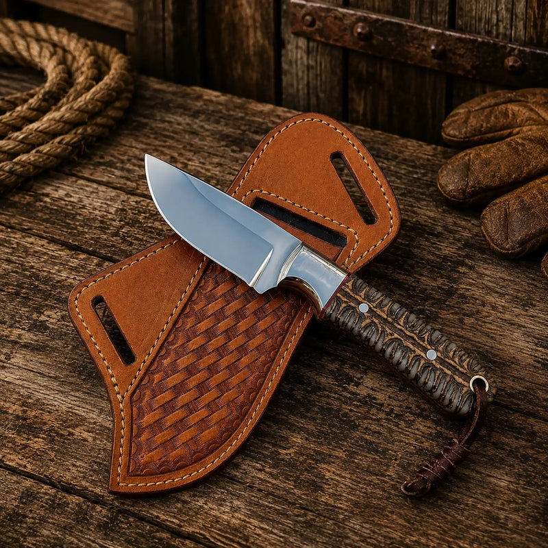 Load image into Gallery viewer, Traditional Cowboy Hunting Knife – D2 Steel with Pinecone Resin Handle
