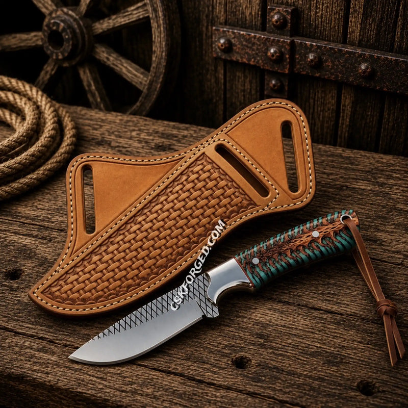 Load image into Gallery viewer, Cowboy Hunting Knife – Forged Rasp Steel with Pinecone Resin Handle
