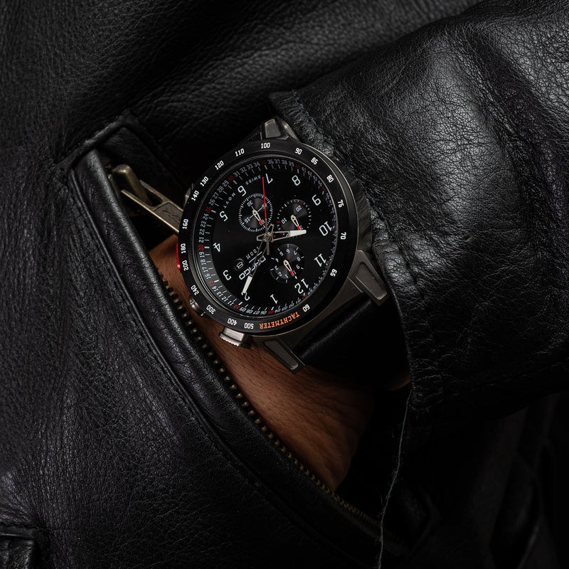 Load image into Gallery viewer, CR-01 - Chrono Watch with Italian Leather Strap - Jet Black
