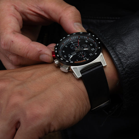 CR-01 - Chrono Watch with Italian Leather Strap - Jet Black