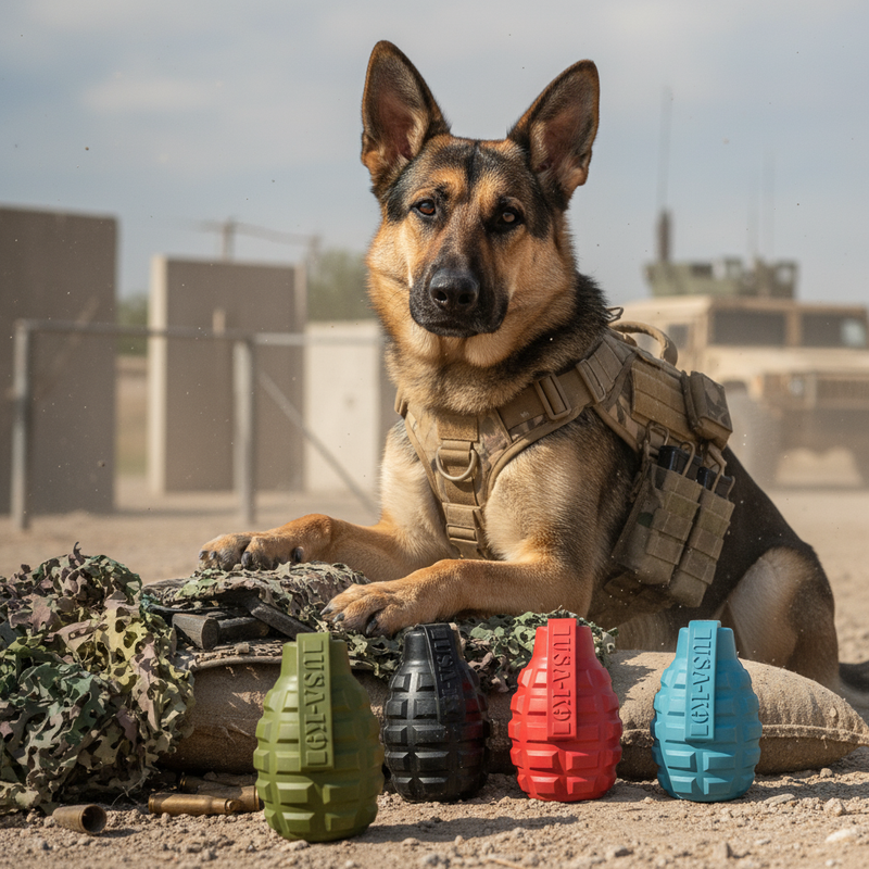 Load image into Gallery viewer, USA-K9 Grenade Shaped eDispenser Durable Dog Chew Toy &amp; Treat Dispenser - Army Green
