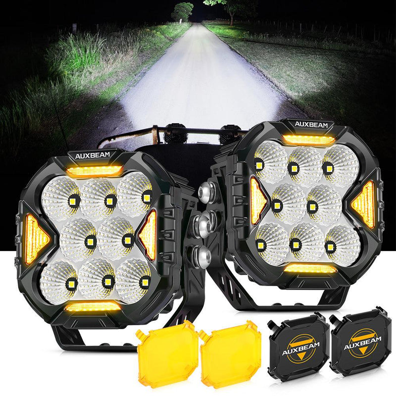 Load image into Gallery viewer, CUBE-Z Series 4 Inch Flood LED Pod Lights Off Road Lights with White DRL &amp; Amber Turn Signal Lights

