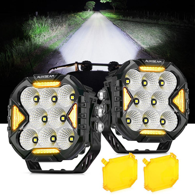 Load image into Gallery viewer, CUBE-Z Series 4 Inch Flood LED Pod Lights Off Road Lights with White DRL &amp; Amber Turn Signal Lights
