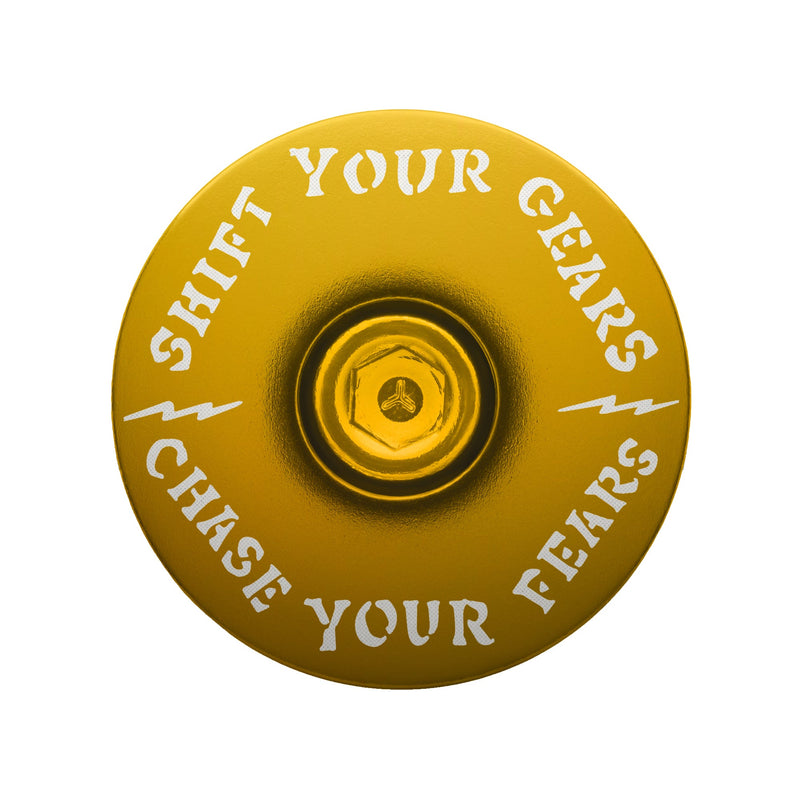 Load image into Gallery viewer, Chase Your Fears Go Fast Don't Die x Dispatch - Custom Bicycle Headset Cap
