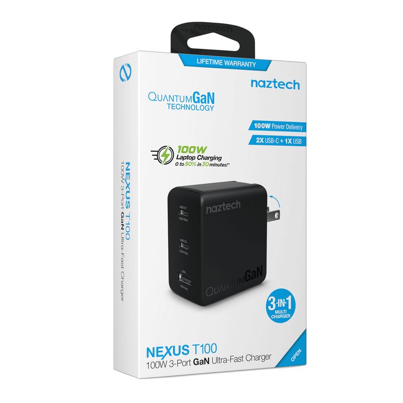 Load image into Gallery viewer, Naztech Nexus T100 100W USB-C PD + USB 3-Port GaN Ultra-Fast Wall Charger with PPS
