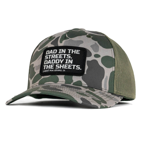 Dad In The Streets. Daddy In The Sheets. Black Patch Snapback Hat
