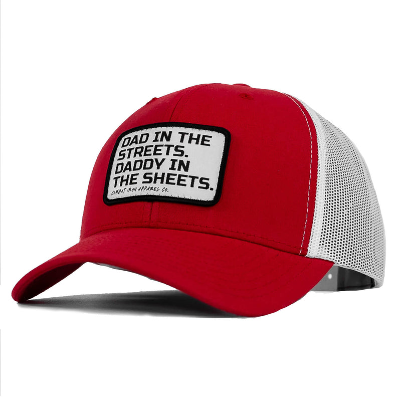 Load image into Gallery viewer, Dad In The Streets. Daddy In The Sheets. White Patch Snapback Hat
