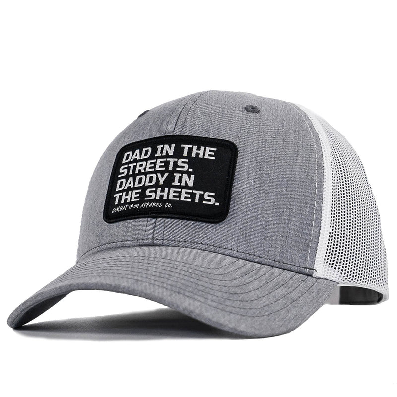 Load image into Gallery viewer, Dad In The Streets. Daddy In The Sheets. Black Patch Snapback Hat
