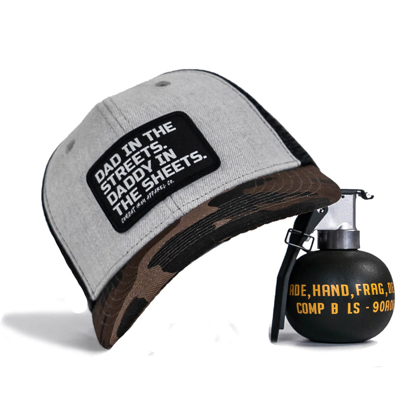 Load image into Gallery viewer, Dad In The Streets. Daddy In The Sheets. Black Patch Snapback Hat
