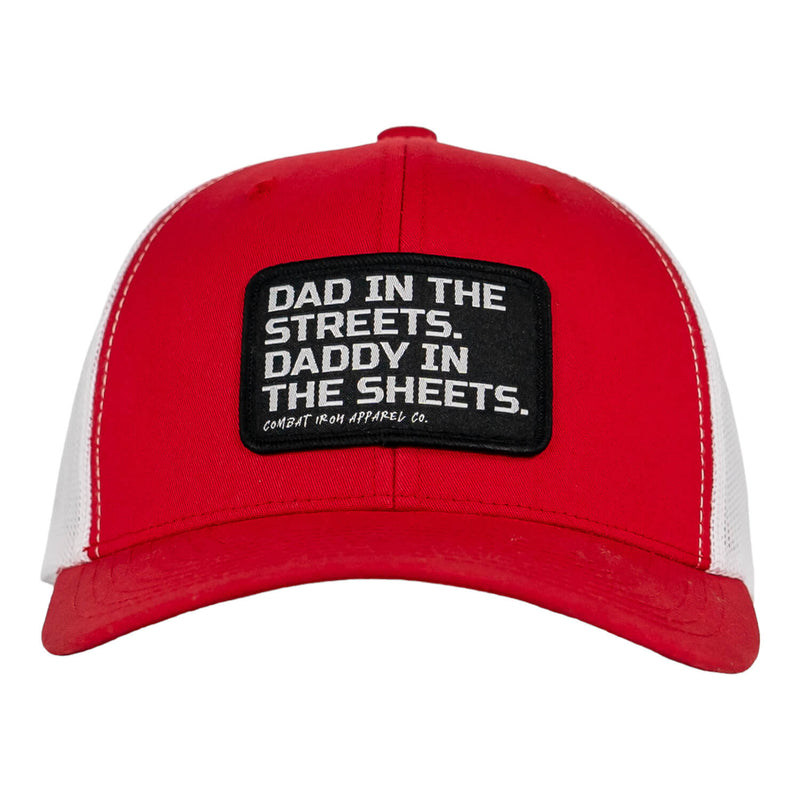 Load image into Gallery viewer, Dad In The Streets. Daddy In The Sheets. Black Patch Snapback Hat
