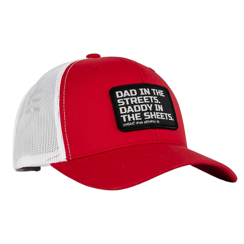 Load image into Gallery viewer, Dad In The Streets. Daddy In The Sheets. Black Patch Snapback Hat
