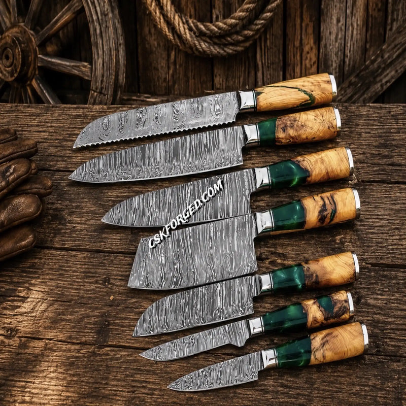 Load image into Gallery viewer, Sakura Damascus Kitchen Knife Set – Professional Chef Collection
