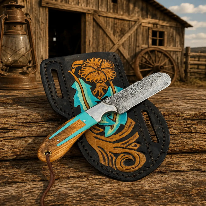 Load image into Gallery viewer, Bull Cutter Knife – Handmade Damascus Cowboy Carry Knife
