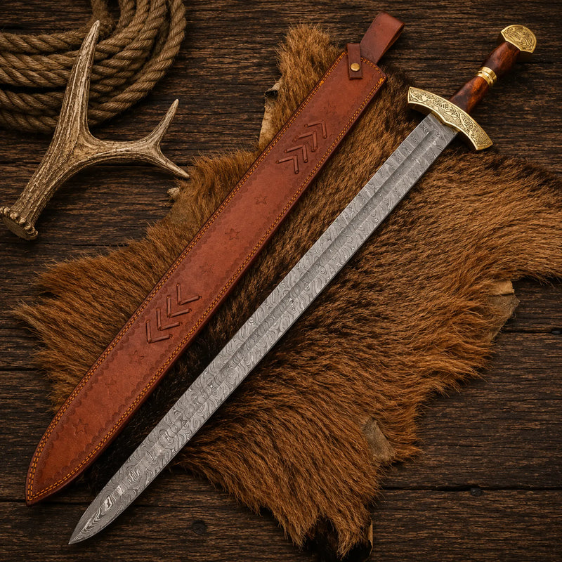 Load image into Gallery viewer, Damascus Viking Sword – Norse Valhalla Reaper Collector Blade
