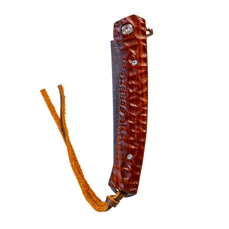 Load image into Gallery viewer, Damascus Flipper Knife Scraped Wood Handle Liner Lock 3.75" Blade 8.2" EDC
