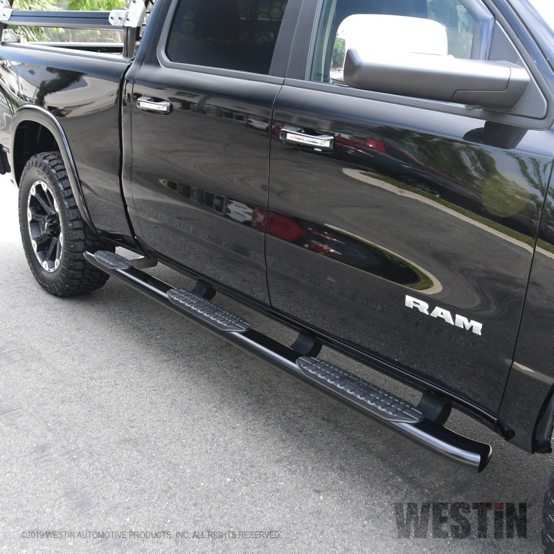 Load image into Gallery viewer, Westin 19-22 RAM 1500 CC 5ft7in. Bed (Excl. Classic) PRO TRAXX 5 W2W Oval Nerf Step Bars - Black
