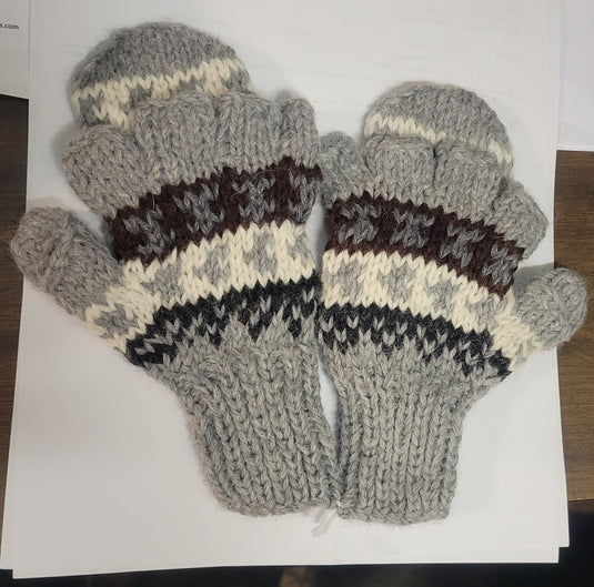 Deluxe Hand Knit Hooded Kids Alpaca Gloves (