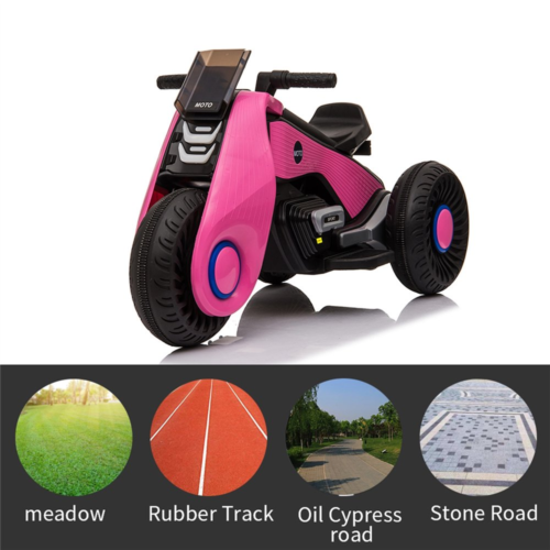 Double the Fun: Pink 3-Wheel Electric Motorcycle for Kids