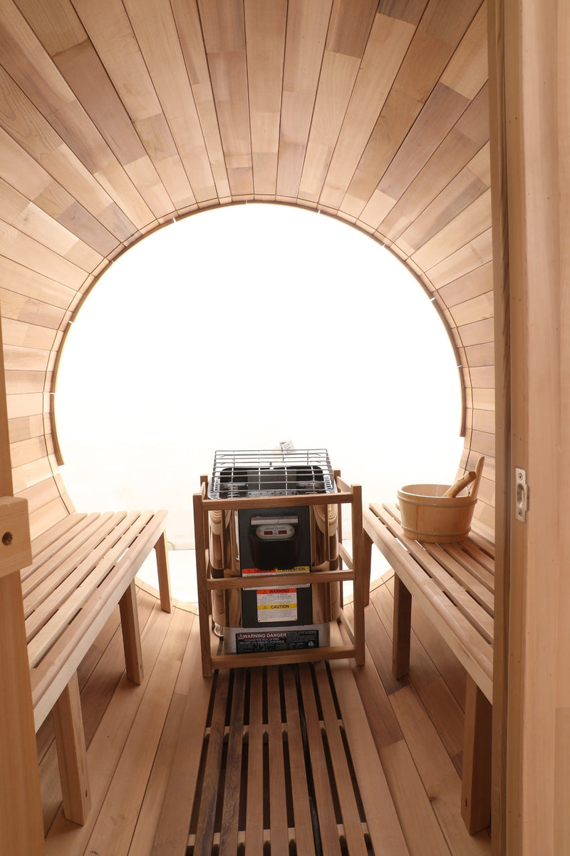 Load image into Gallery viewer, Blisspod | Prague | Canadian Red Cedar Outdoor Steam Barell Sauna | Full Glass Back
