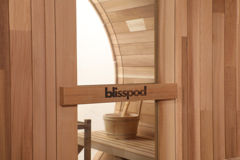Load image into Gallery viewer, Blisspod | Prague | Canadian Red Cedar Outdoor Steam Barell Sauna | Full Glass Back
