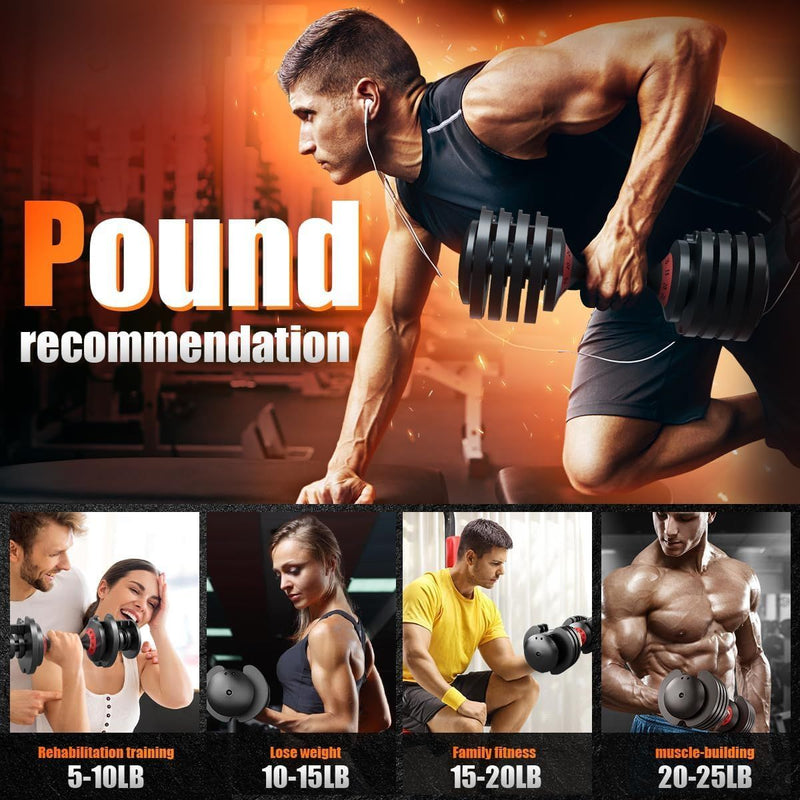 Load image into Gallery viewer, 25LB 5 in 1 Single Adjustable Dumbbell Free Dumbbell Weight Adjust with Anti-Slip Metal Handle, Ideal for Full-Body Home Gym Workouts
