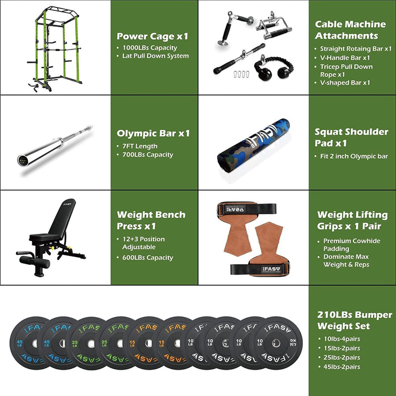 Load image into Gallery viewer, 210lb Green Home Gym Set Multi-functional Power Cage, Home Adjustable Pullup power Rack 1000Lbs Capacity Comprehensive Fitness Barbell Rack
