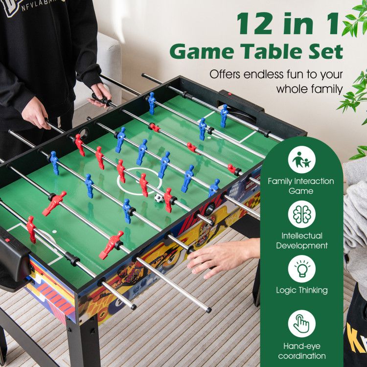 Load image into Gallery viewer, 12-in-1 Combo Game Table Set with Foosball Air Hockey Pool Chess and Ping Pong
