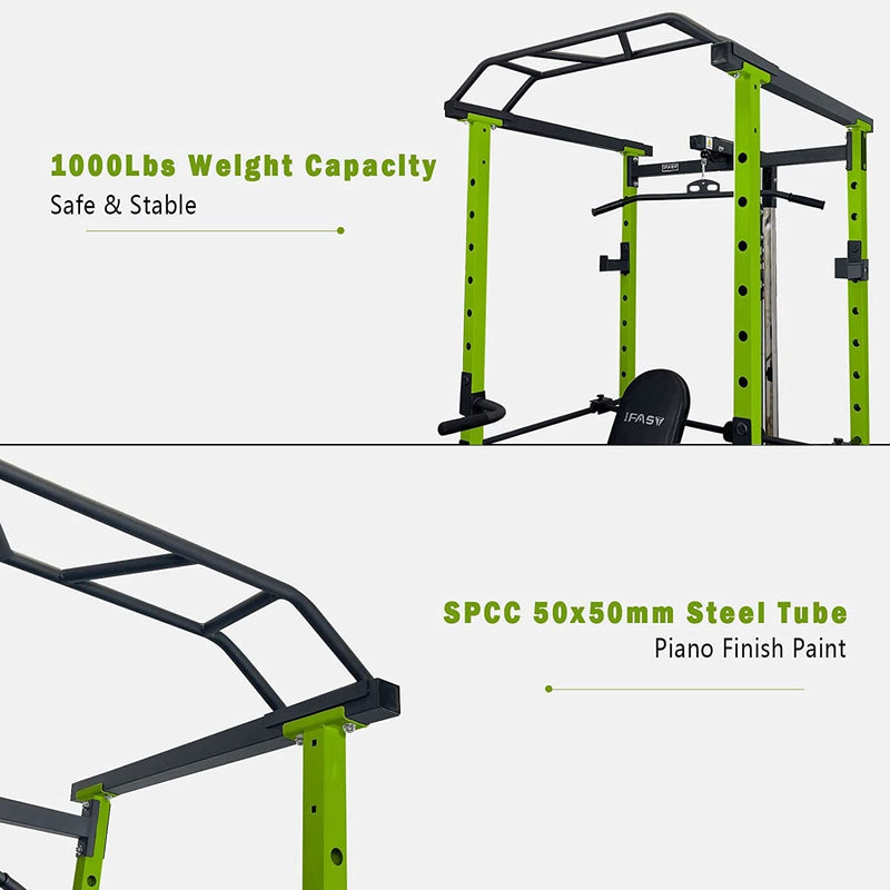 Load image into Gallery viewer, 100lb Green Home Gym Set Multi-functional Power Cage, Home Adjustable Pullup Squat Rack 1000Lbs Capacity Comprehensive Fitness Barbell Rack
