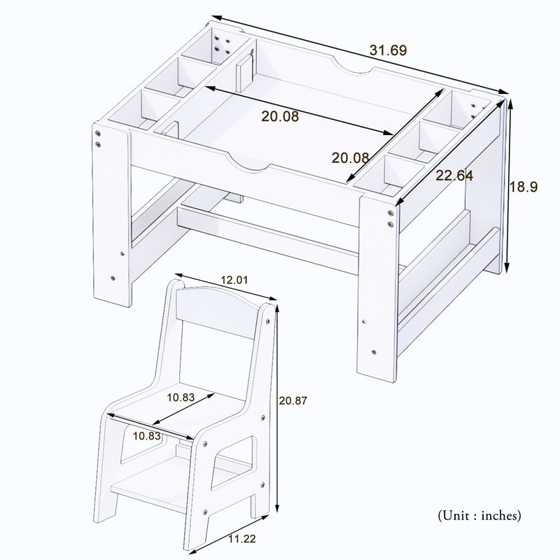 Load image into Gallery viewer, 2 in 1 Play Table and 2 Chair Set with Storage, Compatible with LEGO and Duplo Bricks, Activity Table Playset Furniture with Modern White Color
