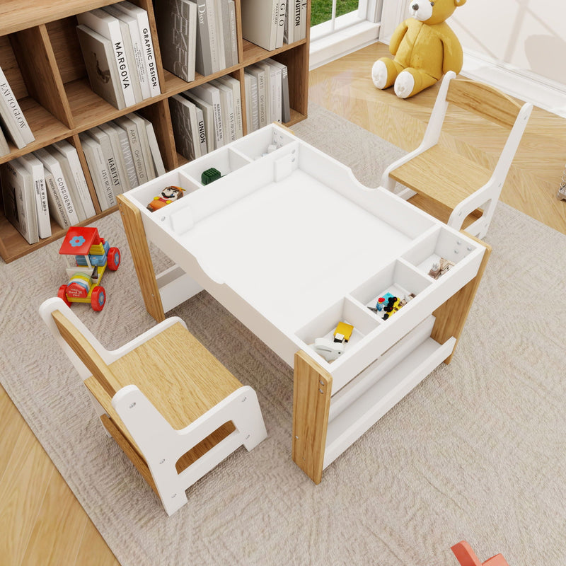 Load image into Gallery viewer, 2 in 1 Play Table and 2 Chair Set with Storage, Compatible with LEGO and Duplo Bricks, Activity Table Playset Furniture with Modern White Color
