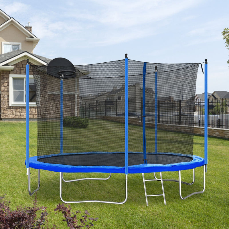 Load image into Gallery viewer, 12FT Trampoline with Safety Enclosure and Ladder - Perfect for Kids and Adults, Includes Basketball Hoop
