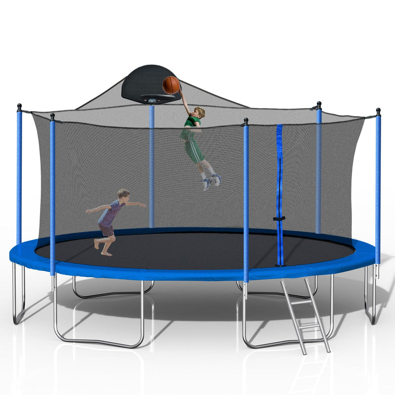 Load image into Gallery viewer, 14FT Family Trampoline with Basketball Hoop and Safety Net for All Ages
