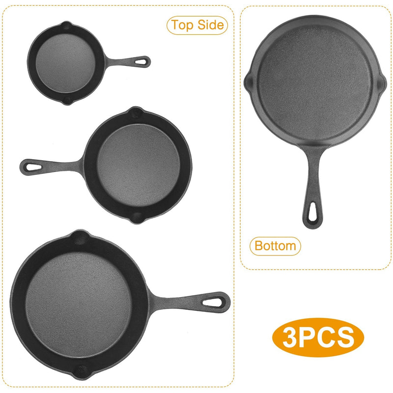 Load image into Gallery viewer, 3Pcs Pre-Seasoned Cast Iron Skillet Set 6/8/10in Non-Stick Oven Safe Cookware Heat-Resistant Frying Pan
